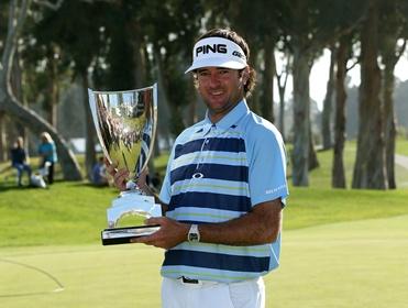 Bubba Watson with the Northern Trust Open trophy